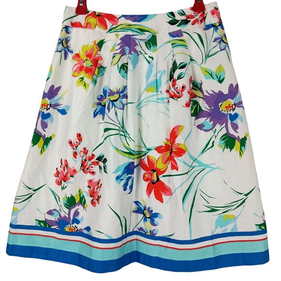 Floral Print A-Line Skirt With Pockets Ann Taylor Size 4 White Multicolor Lined - Picture 11 of 11
